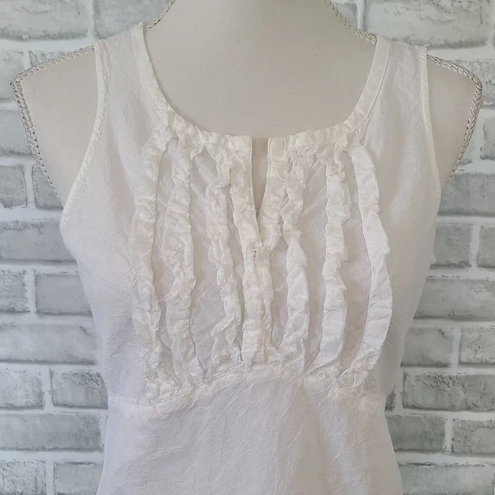 Anthropologie Odille White Pleated Cotton Top Sleeveless Cottage Romantic 8 - Picture 2 of 7